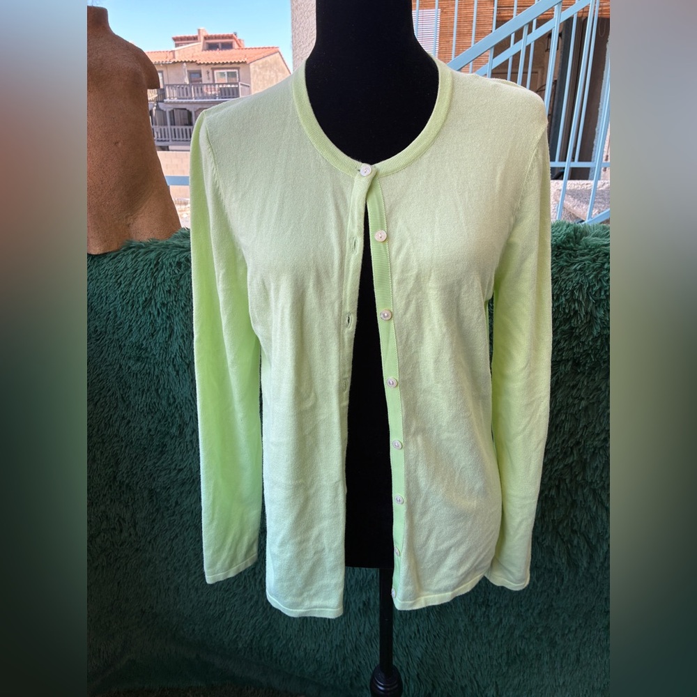J McLaughlin Medium Green Cotton Blend Cardigan Sweater